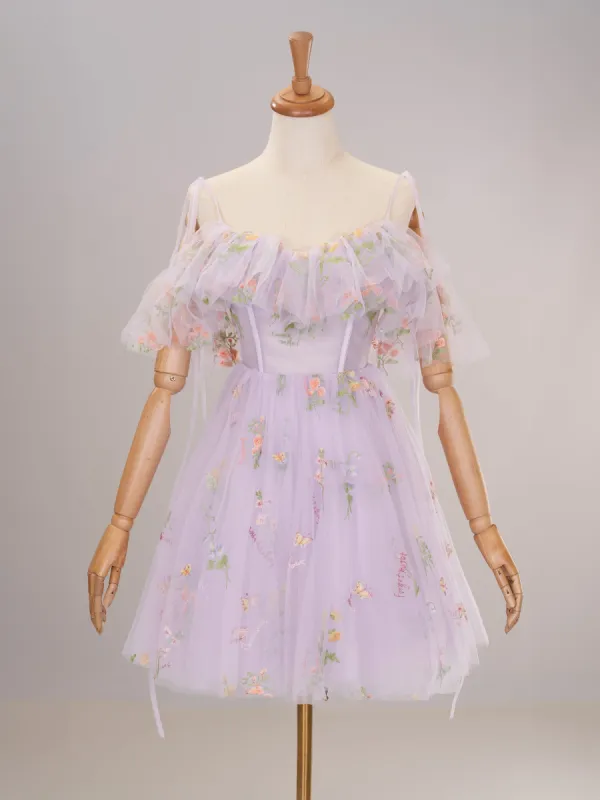 Lavender Off the Shoulder Corset Homecoming Dress with Ruffles made by KissProm