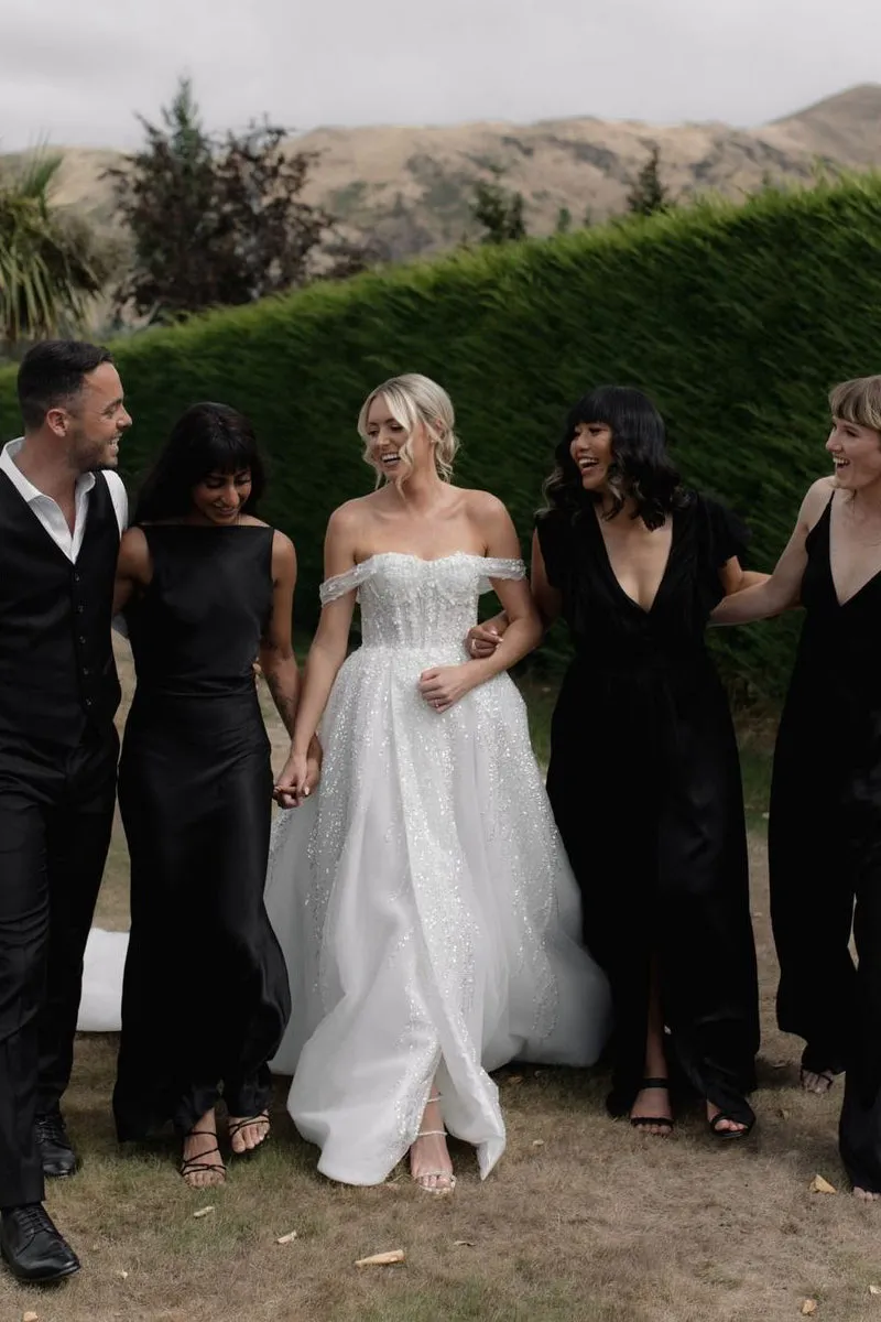 A-Line Off the Shoulder White Sequin Wedding Dresses sold by KissProm product image thumbnail 2