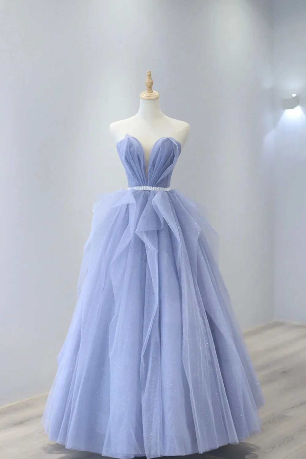 Aleah | Blue Strapless Tulle Long Prom Dress, Lovely Sweetheart Neckline Evening Dress sold by KissProm