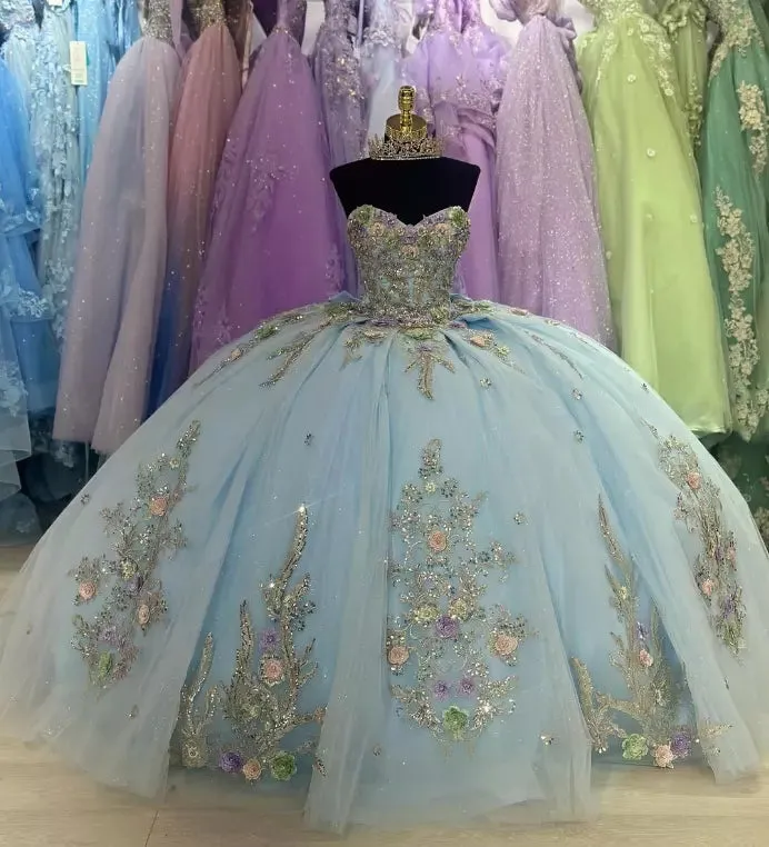 Sweetheart Ball Gown Tulle Sage Strapless Quinceanera Dress sold by KissProm product image thumbnail 3