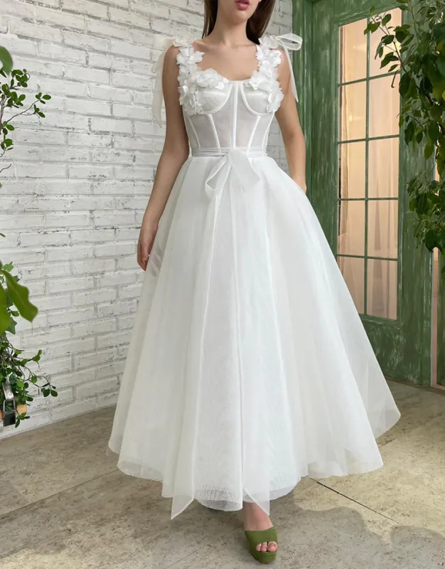 Allison | White Homecoming Dress with Flowers sold by KissProm