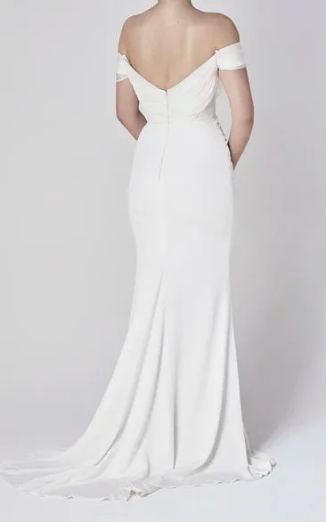 Off-the-shoulder Elegant Mermaid Satin Wedding Dress With Tiers And V-back sold by KissProm product image thumbnail 2