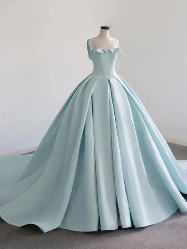 Light Blue Satin Long Ball Gown Quinceanera Dresses sold by KissProm