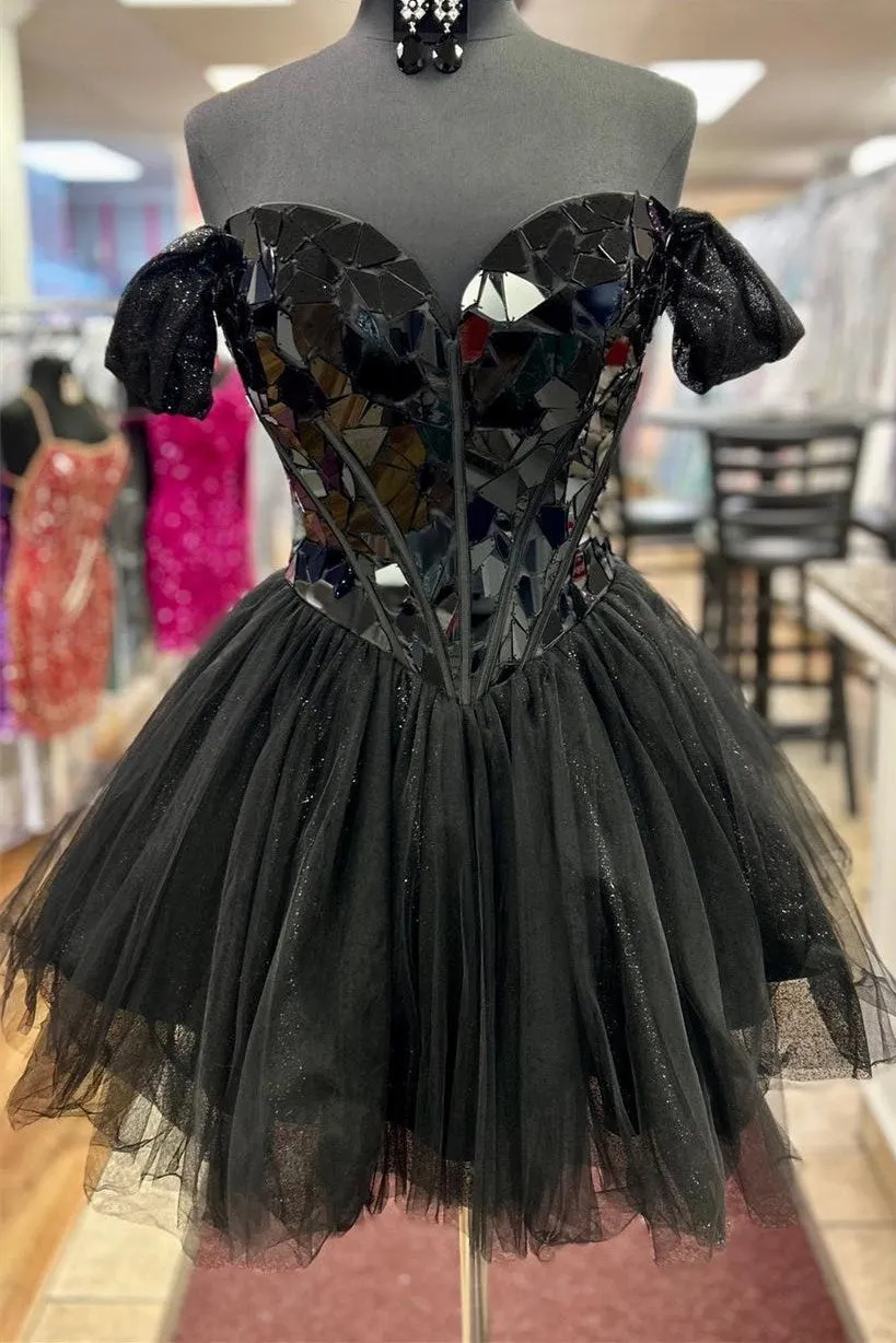 White Off-the-Shoulder Short Party Dress with Cut Glass Mirrors sold by KissProm product image thumbnail 2