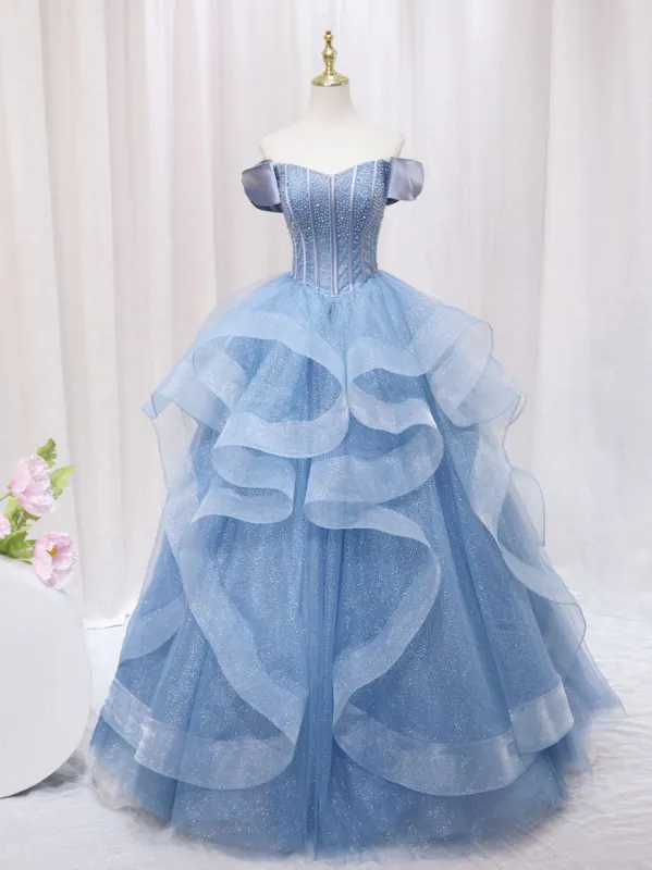 Ellyanna |   A-Line Blue Tulle Long Sweet Quinceanera Dress sold by KissProm