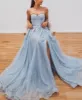 Jenna | A-Line Evening Gown Sparkle & Shine Dress Formal Court Train Sleeveless Sweetheart Tulle with Beading Slit Appliques sold by KissProm