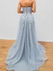 Jenna | A-Line Evening Gown Sparkle & Shine Dress Formal Court Train Sleeveless Sweetheart Tulle with Beading Slit Appliques sold by KissProm