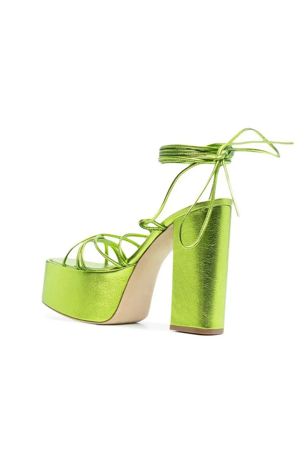 Green Lace Up Leather High Heel Platform Sandals sold by KissProm product image thumbnail 4