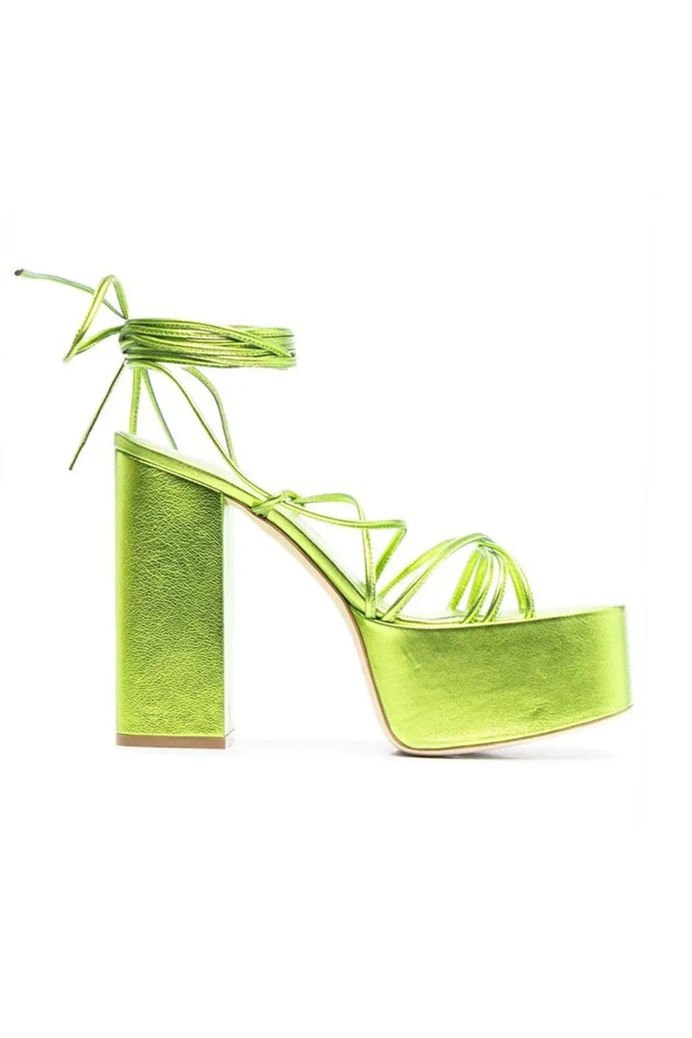 Green Lace Up Leather High Heel Platform Sandals sold by KissProm