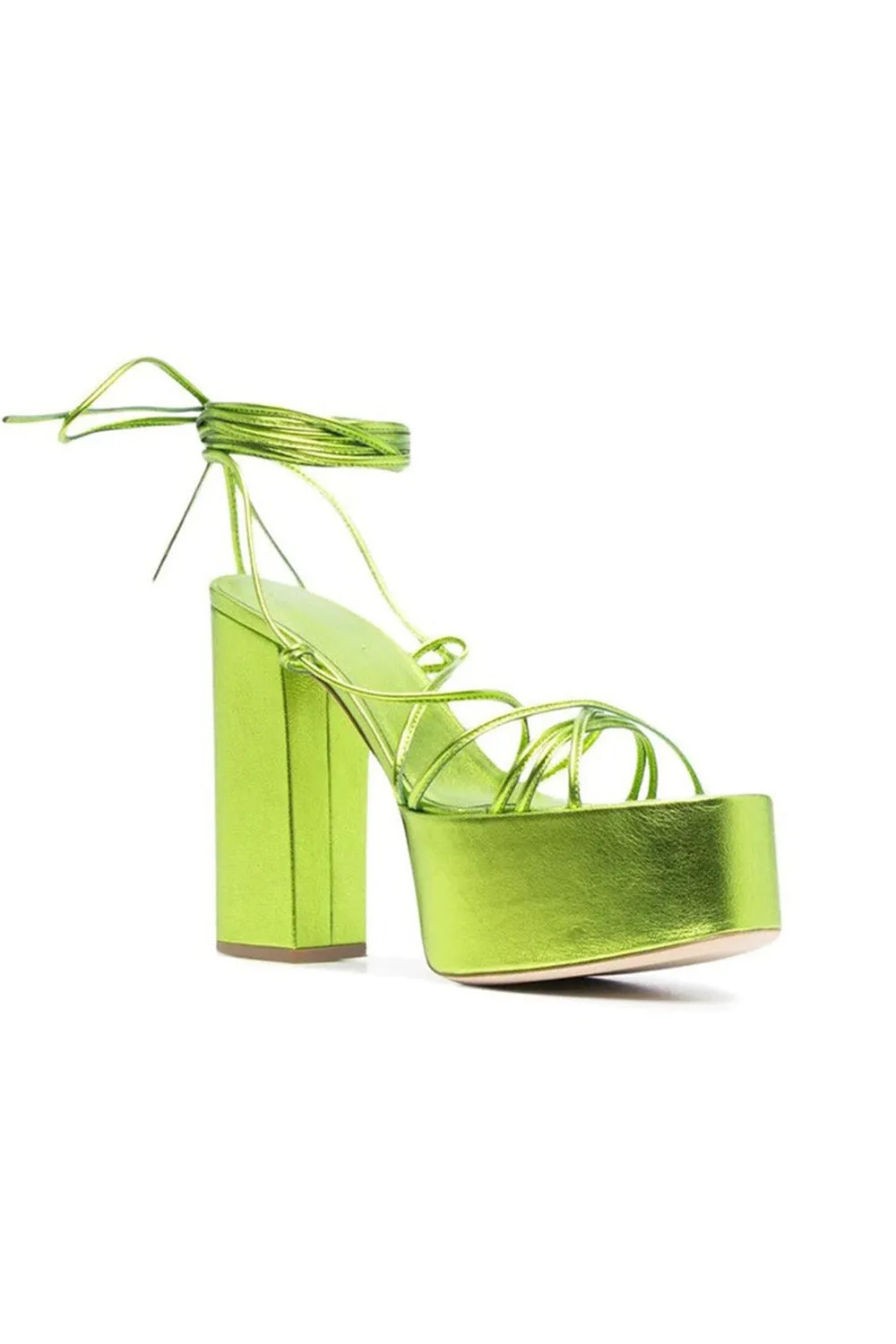 Green Lace Up Leather High Heel Platform Sandals sold by KissProm product image thumbnail 2