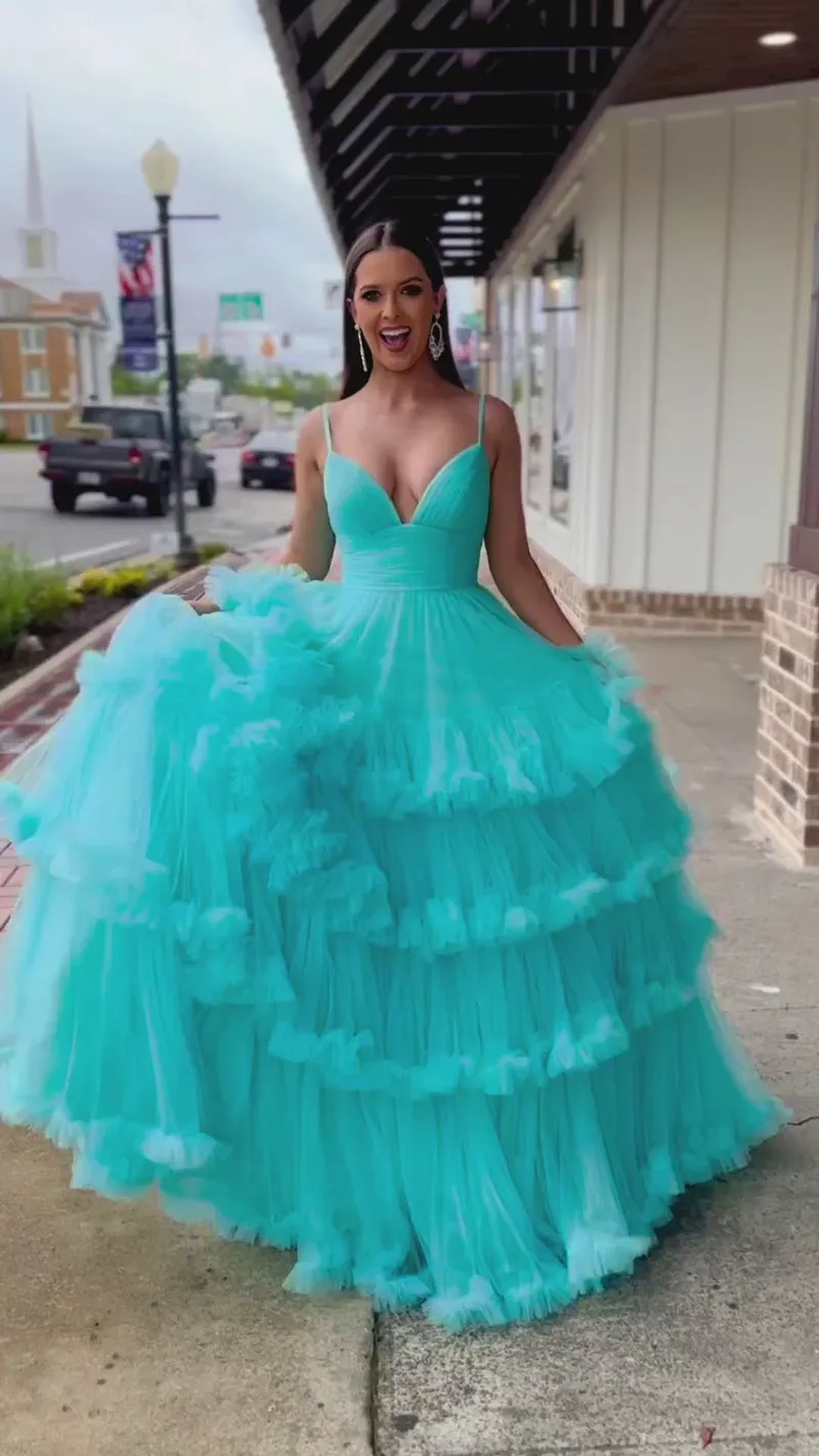 Skye |A-line V-Neck Tulle Prom Dress with Tiered Ruffles sold by KissProm product image thumbnail 4