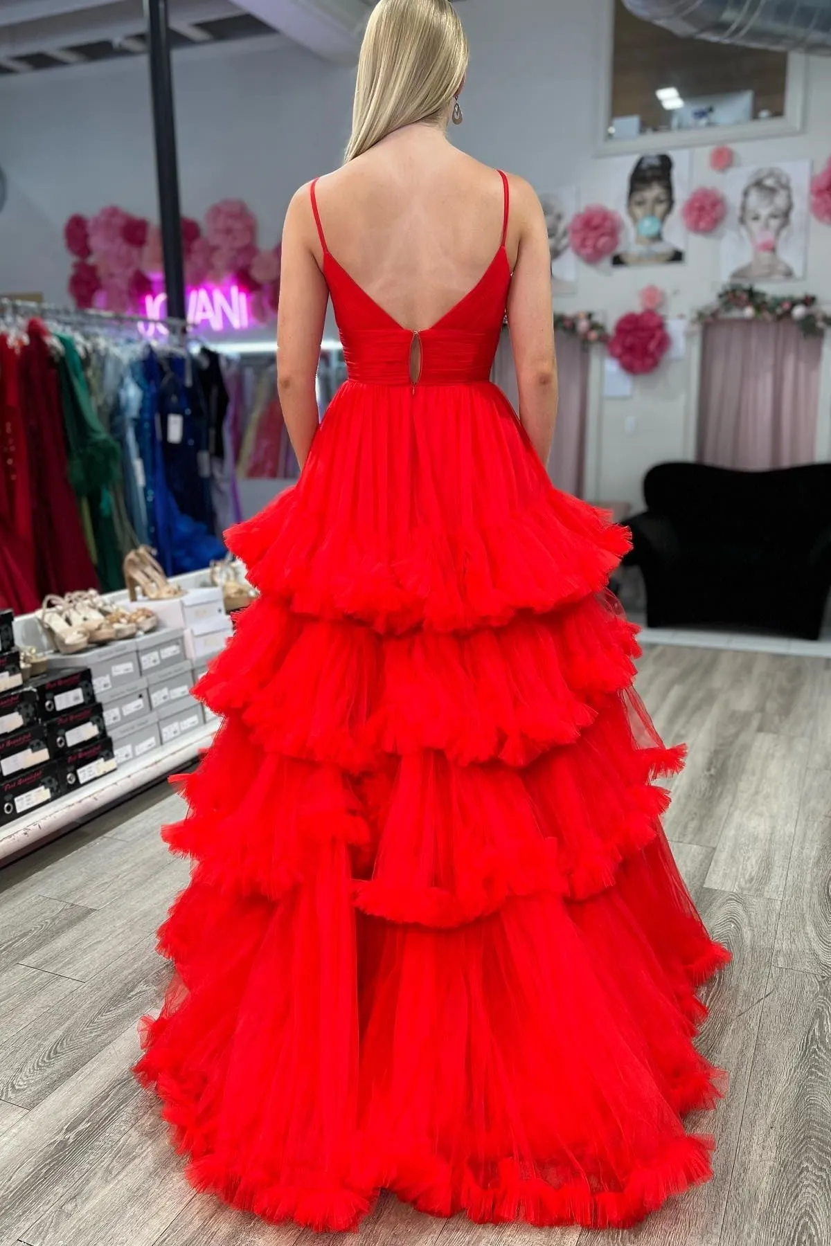 Skye |A-line V-Neck Tulle Prom Dress with Tiered Ruffles sold by KissProm product image thumbnail 2