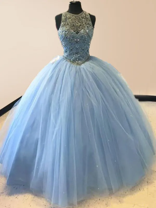 Sky Blue Quinceanera Dress Beaded Junior Prom Dress sold by KissProm