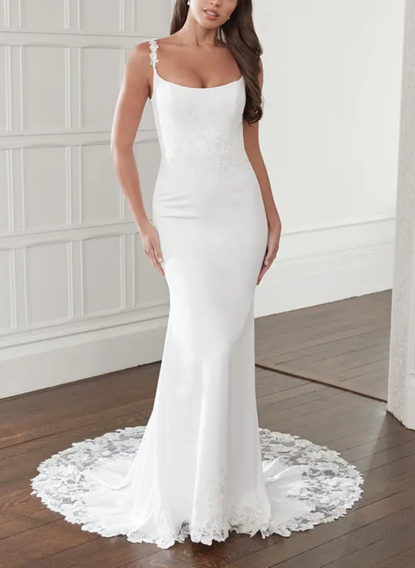 Quilla | Trumpet Mermaid Square Neckline Lace Elastic Satin Wedding Dresses sold by KissProm