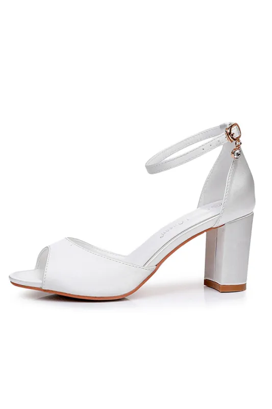 Peep Toe Ankle-Strap Bridal Chunky Heel Sandals sold by KissProm