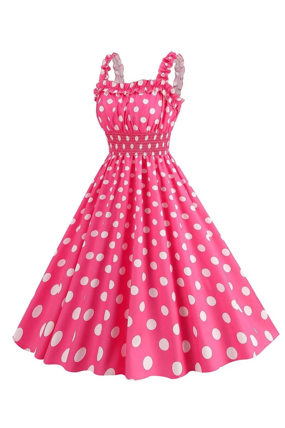 Pink Polka Dots A Line Smocked 1950s Dress sold by KissProm product image thumbnail 3