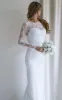 Bateau Lace Long Sleeve Sheath Chiffon Wedding Dress With Sweep Train sold by KissProm