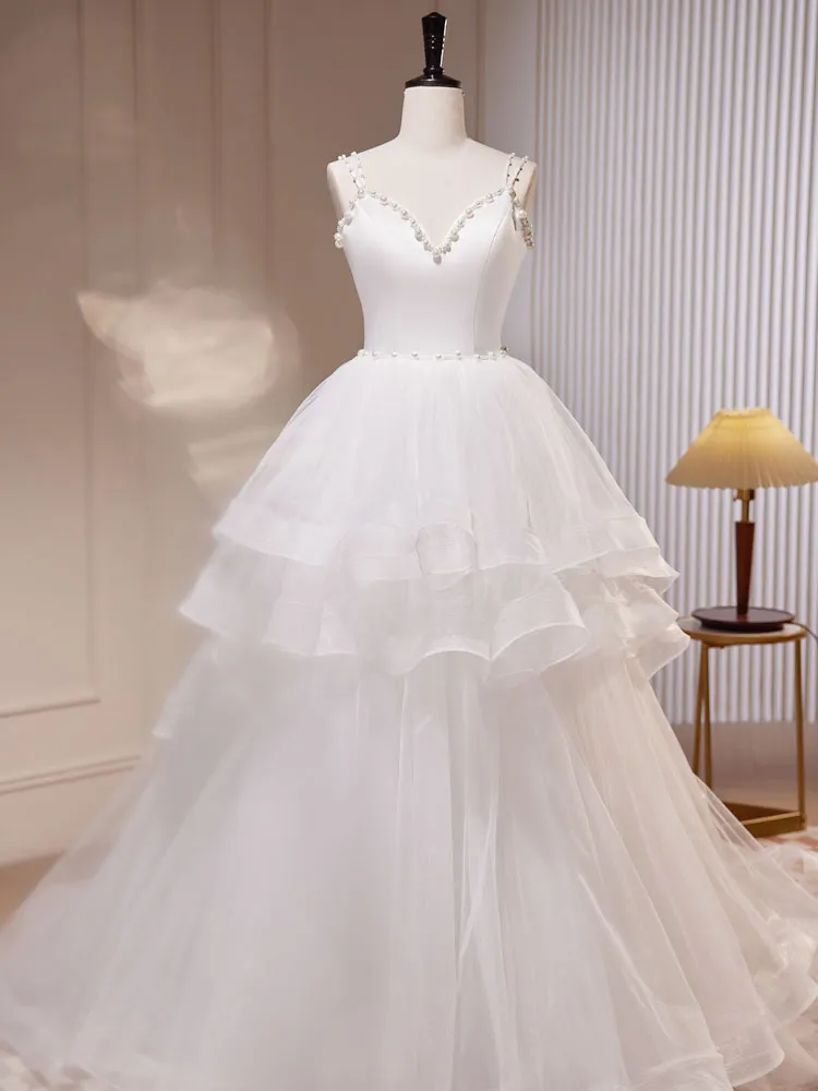 Quinceanera Dress White A-Line Tulle Long Prom Dress White Tulle Sweet Dresses sold by KissProm product image thumbnail 4