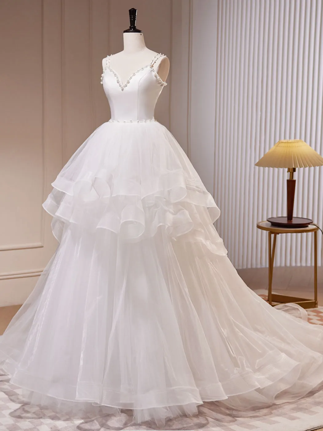 Quinceanera Dress White A-Line Tulle Long Prom Dress White Tulle Sweet Dresses sold by KissProm