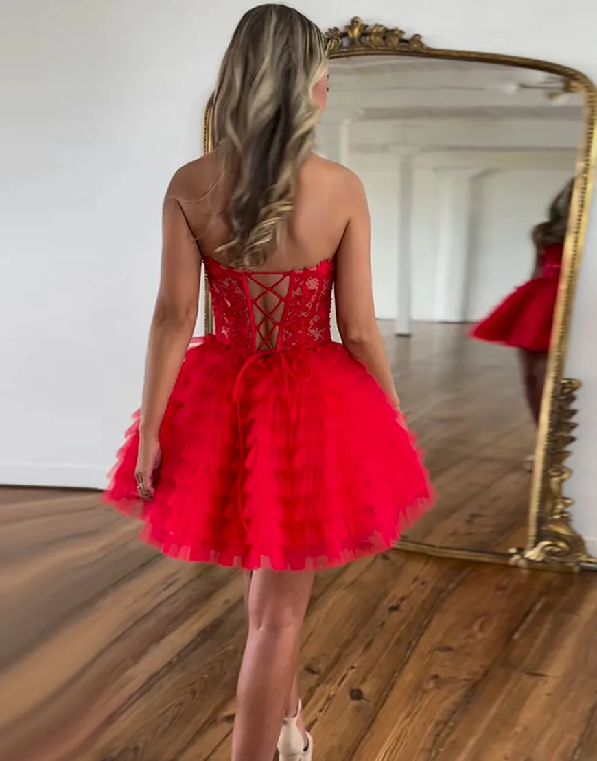 Jasna | A-Line Ruffled Yellow Strapless Corset Short Homecoming Dress sold by KissProm product image thumbnail 4