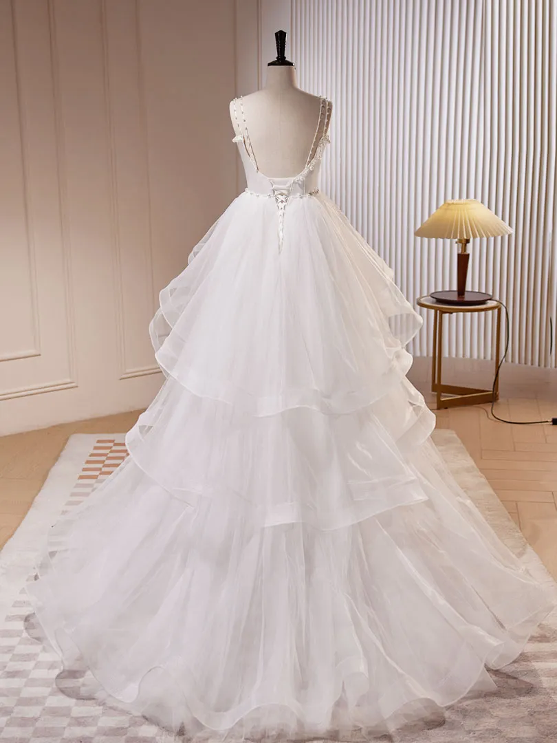 Quinceanera Dress White A-Line Tulle Long Prom Dress White Tulle Sweet Dresses sold by KissProm product image thumbnail 2