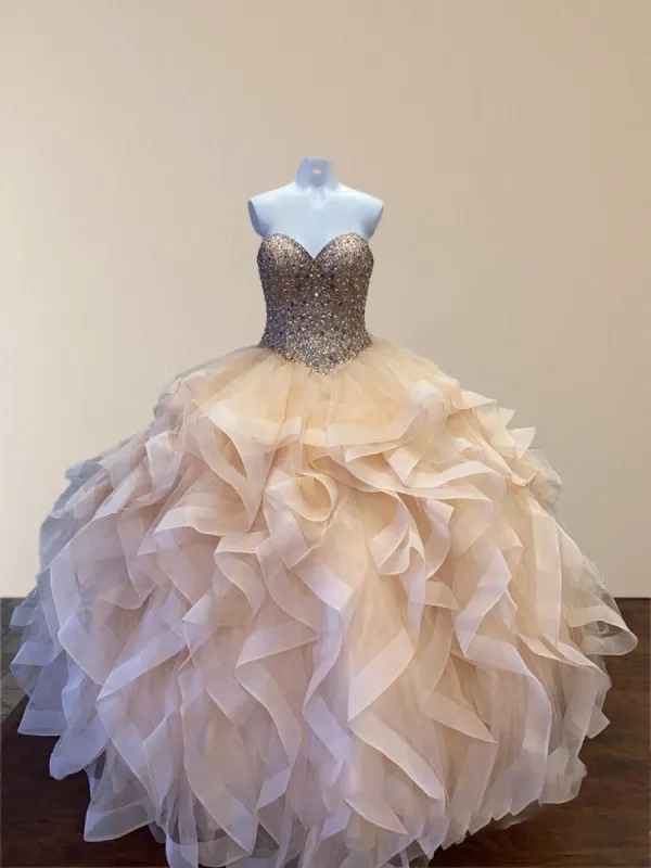 Sweetheart Neckline Sequins Sparkly Bodice Multi-Layer Ball Gown Quinceanera Dress sold by KissProm