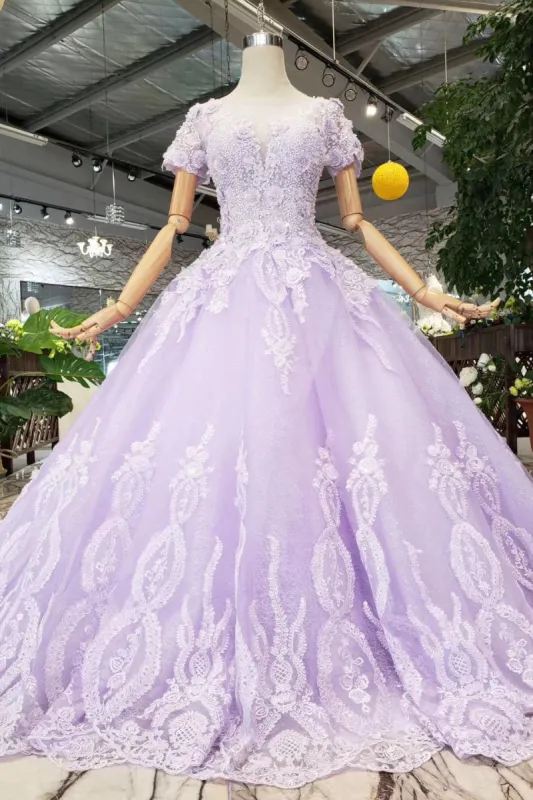Quinceanera Dress Ball Gown Short Sleeves Beaded Prom Dresses With Appliques sold by KissProm
