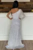 One Shoulder White Sequins Long Prom Dress with Slit sold by KissProm
