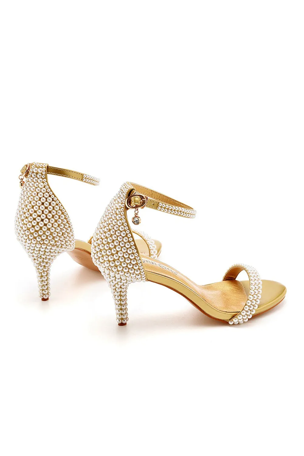 Open Toe Pearl Ankle Strap Wedding High Heels sold by KissProm product image thumbnail 4