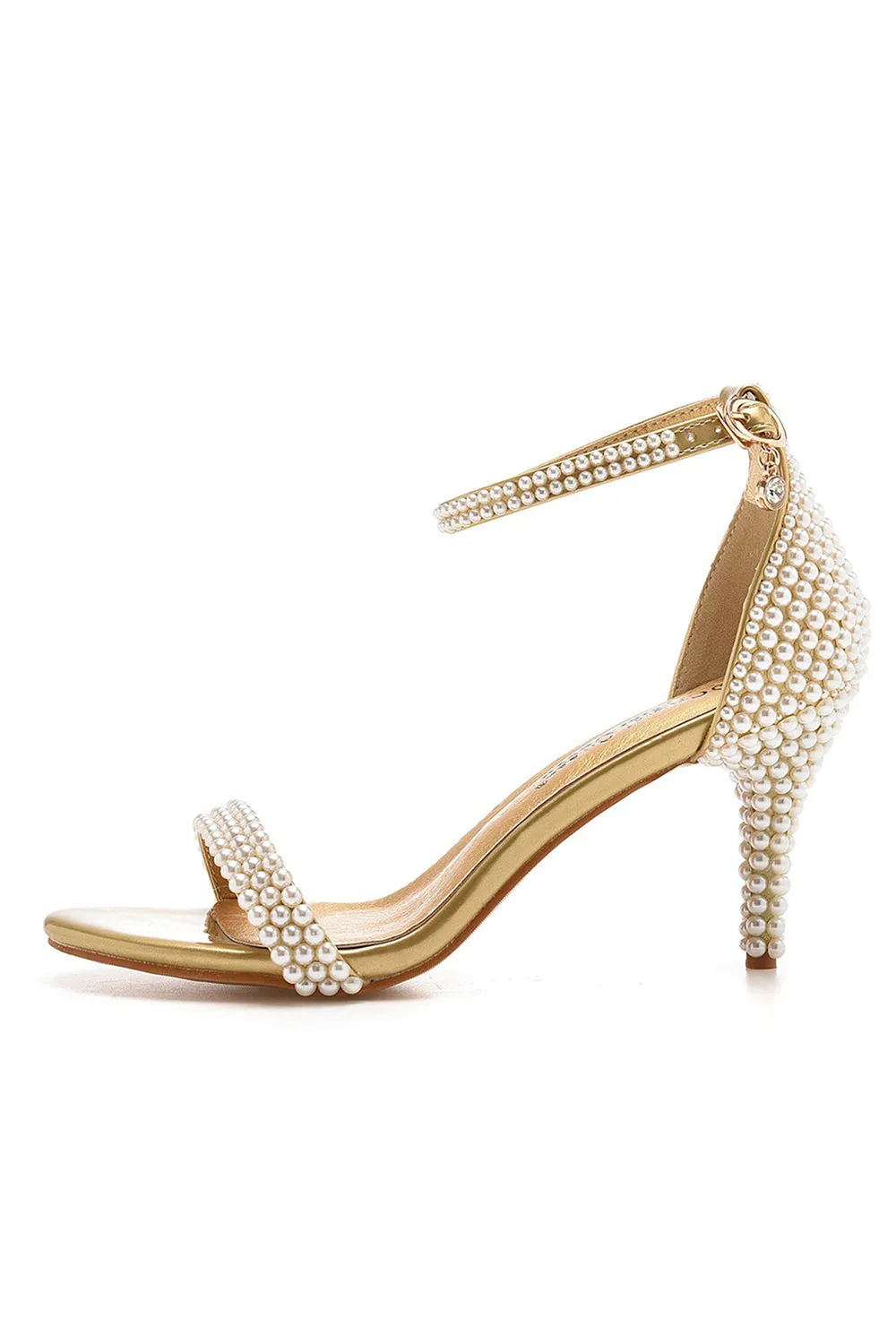 Open Toe Pearl Ankle Strap Wedding High Heels sold by KissProm product image thumbnail 2