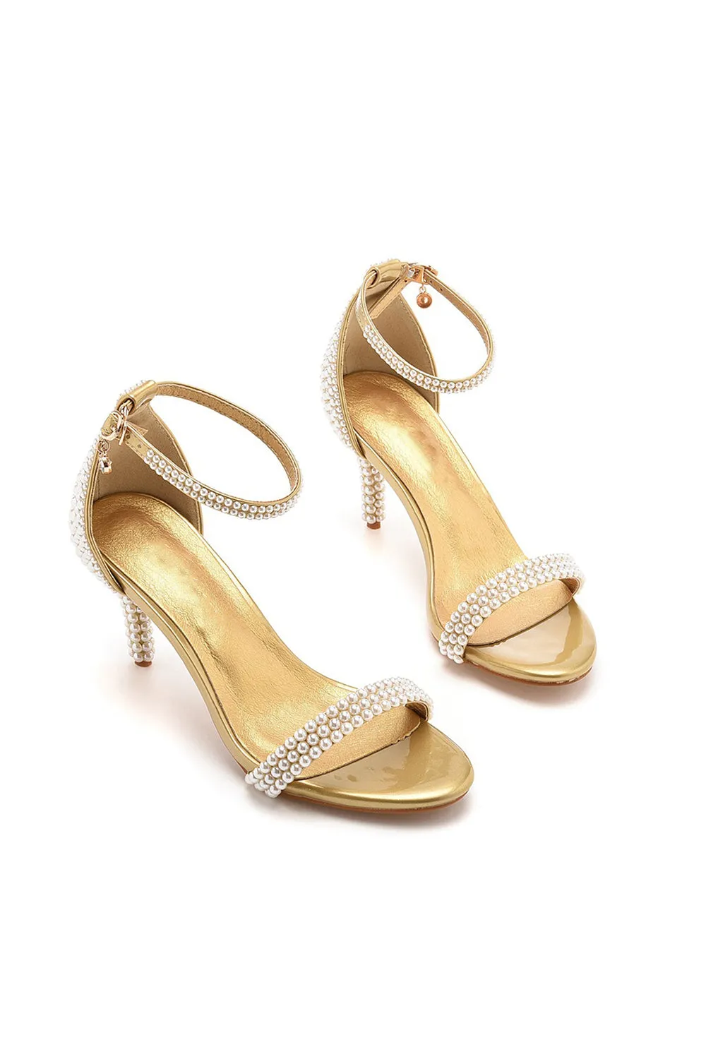 Open Toe Pearl Ankle Strap Wedding High Heels sold by KissProm product image thumbnail 5