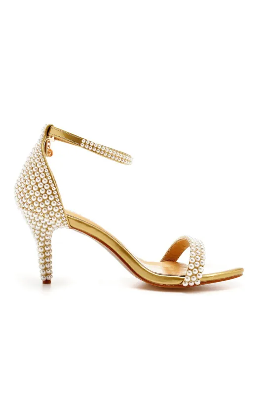 Open Toe Pearl Ankle Strap Wedding High Heels sold by KissProm