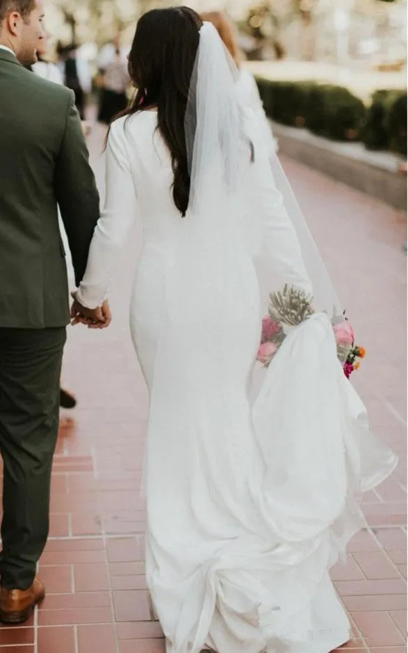 Kylie | Satin Chapel Train Mermaid Long Sleeve Wedding Dress sold by KissProm product image thumbnail 2