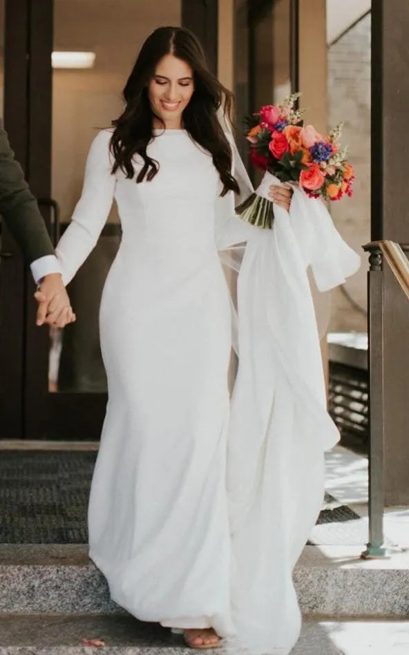 Kylie | Satin Chapel Train Mermaid Long Sleeve Wedding Dress sold by KissProm