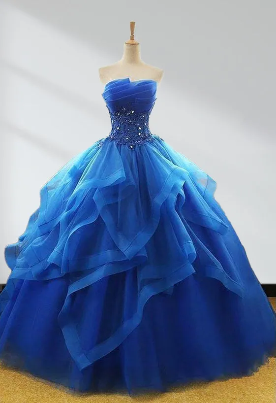 Maelys | Royal Blue Quinceanera Dresses Organza Lace Applique Prom Dresses sold by KissProm