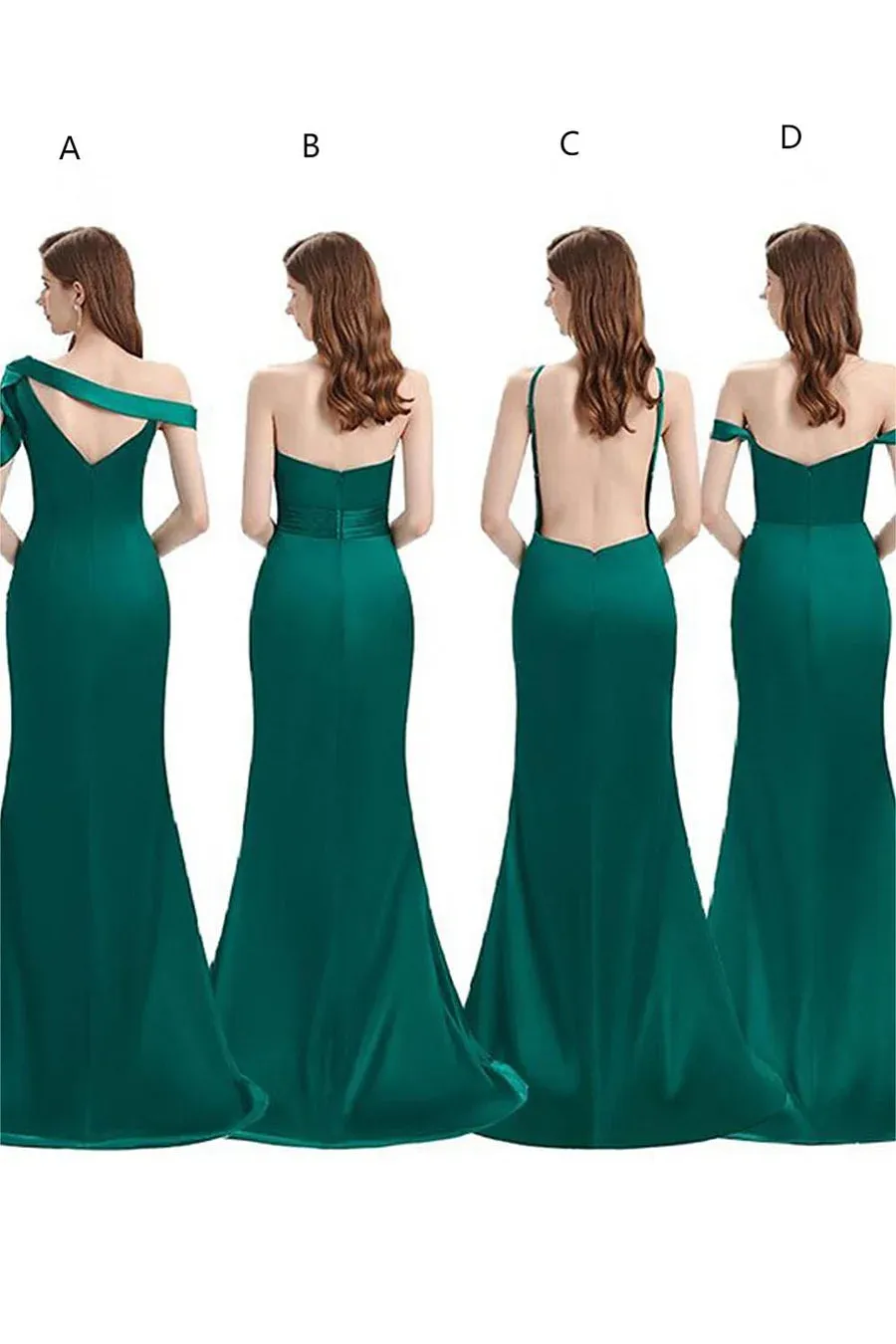 Emerald Green Satin One Shoulder Cutout Long Bridesmaid Dress with Side Slit sold by KissProm product image thumbnail 4