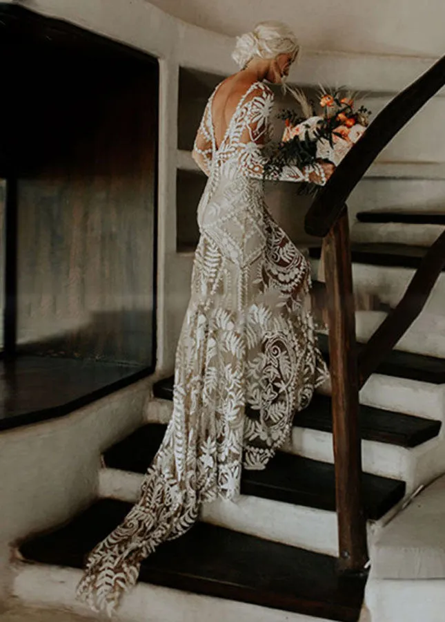Lace Appliques Long Sleeves Mermaid Long Wedding Dresses sold by KissProm product image thumbnail 3