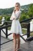 Sexy Lace Short Wedding Dress With Long Sleeve And Deep V-neck sold by KissProm