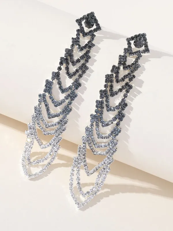 Gray Gradient Rhinestones Tassel Long Chain Earrings sold by KissProm