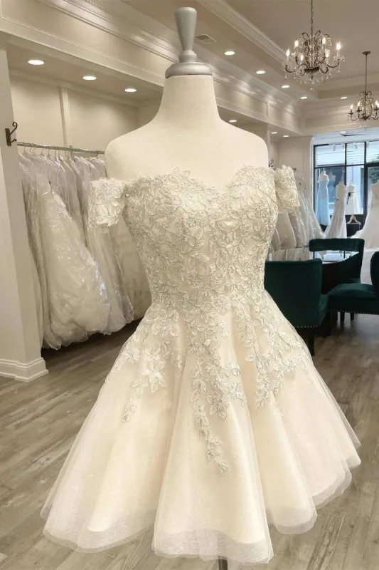 Bellarose | Lace White Appliques A-Line Short Wedding Dress sold by KissProm