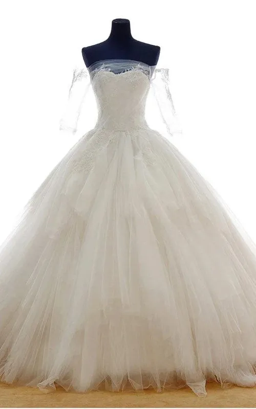 Lace Off the Shoulder Half Sleeve Princess Style Bridal Ball Gown with Lace Up Back sold by KissProm