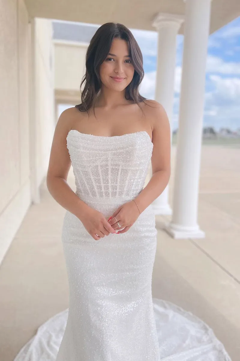 Cressida | Sparkly White Sequins Mermaid Strapless Wedding Dresses sold by KissProm product image thumbnail 3