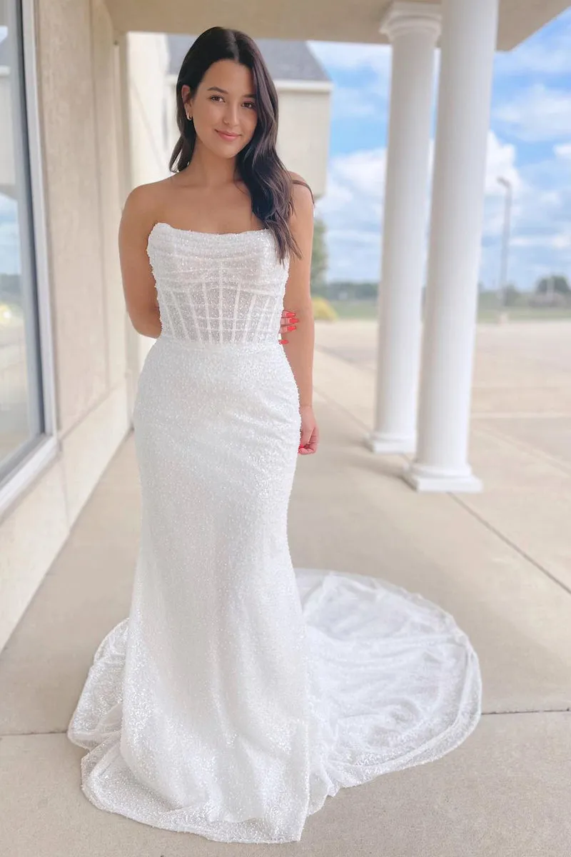 Cressida | Sparkly White Sequins Mermaid Strapless Wedding Dresses sold by KissProm