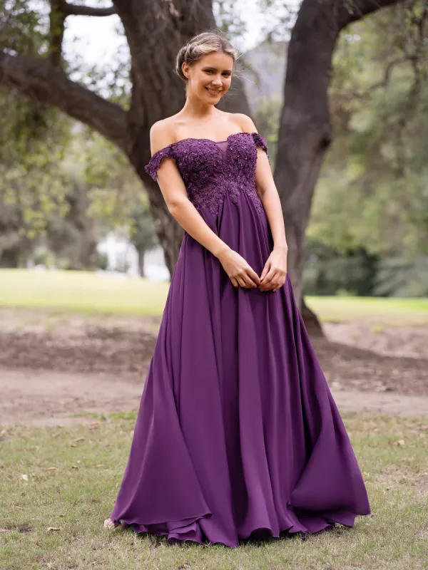 Applique Lace Floor Length Chiffon Prom Dress sold by KissProm