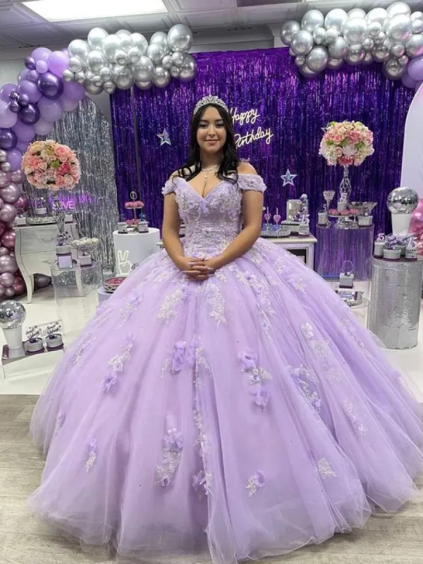 Princess Lavender Prom Off-the-Shoulder Ball Gown Dresses sold by KissProm