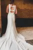White Satin Bateau Open Back Mermaid  Long Wedding Dress sold by KissProm