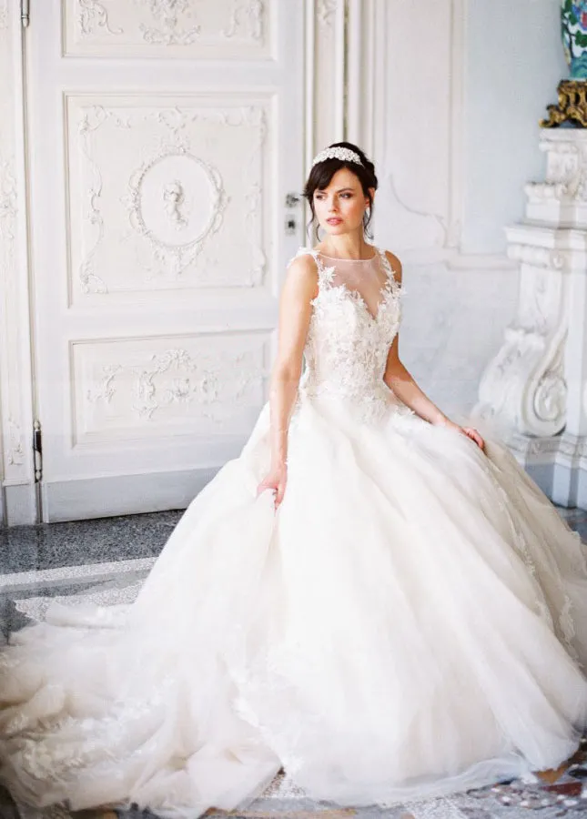 A-line Tulle Lace Appliques Princess Covered-Button Wedding Gown sold by KissProm product image thumbnail 3