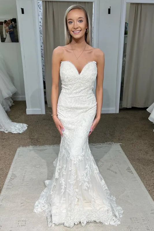 Marlowe | White Sweetheart Mermaid Long Lace Wedding Dress sold by KissProm