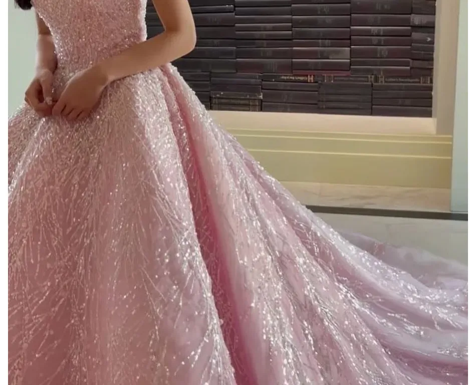 Pink Straps Sequin Beaded Long Ball Gown Quinceanera Dresses sold by KissProm product image thumbnail 2