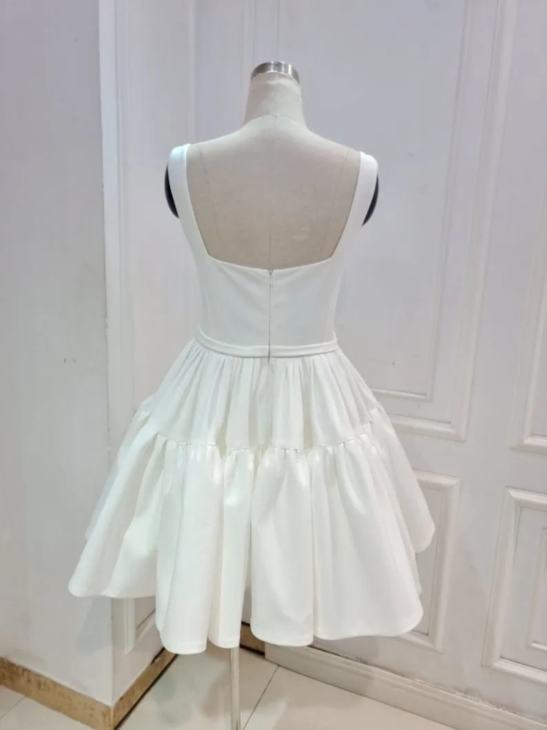 Quillan | A-Line Boat-Neck Mini-Length Sleeveless Satin Pleats Wedding Dress sold by KissProm product image thumbnail 2